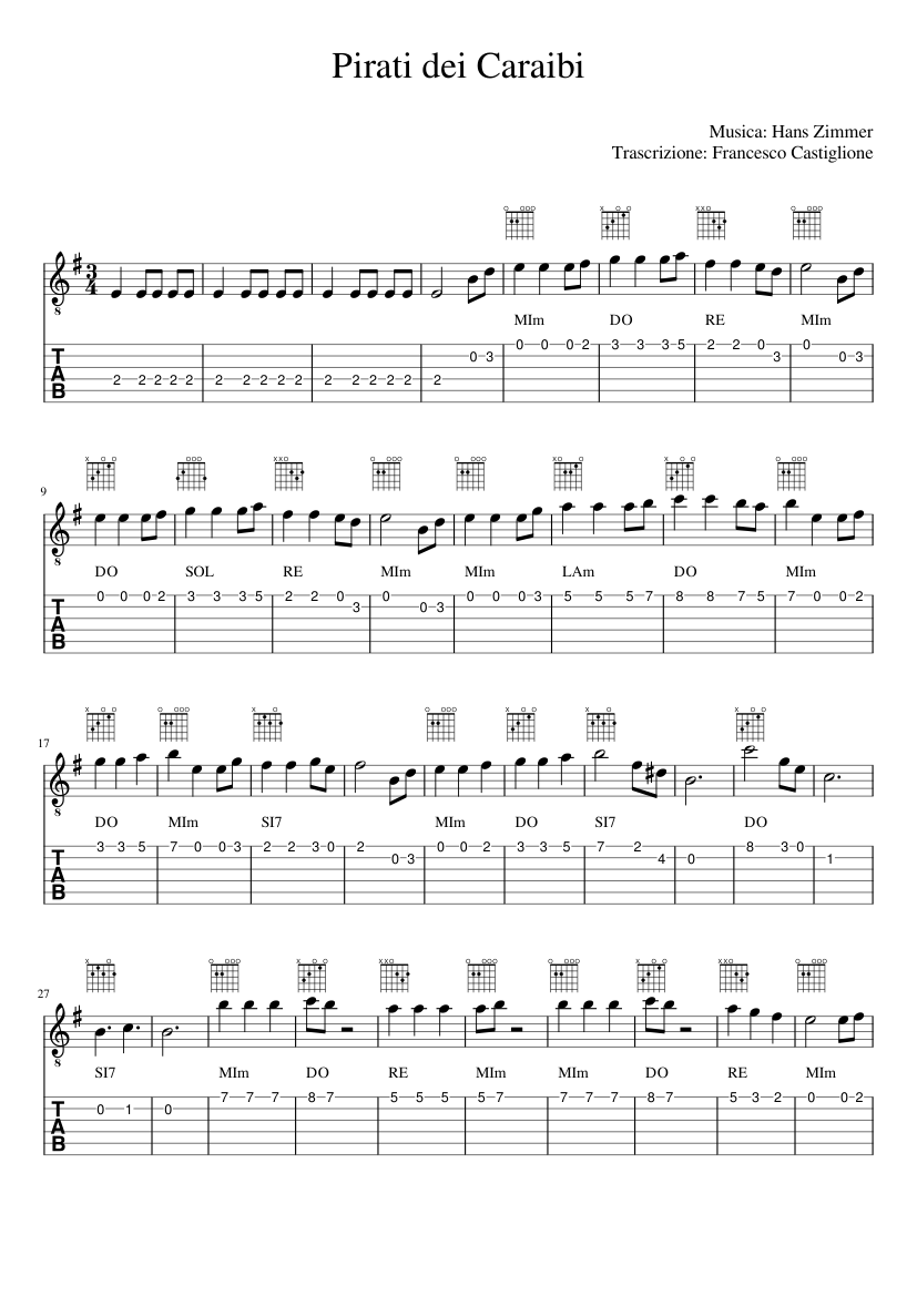 Pirati dei Caraibi Sheet music for Guitar (Solo) | Musescore.com