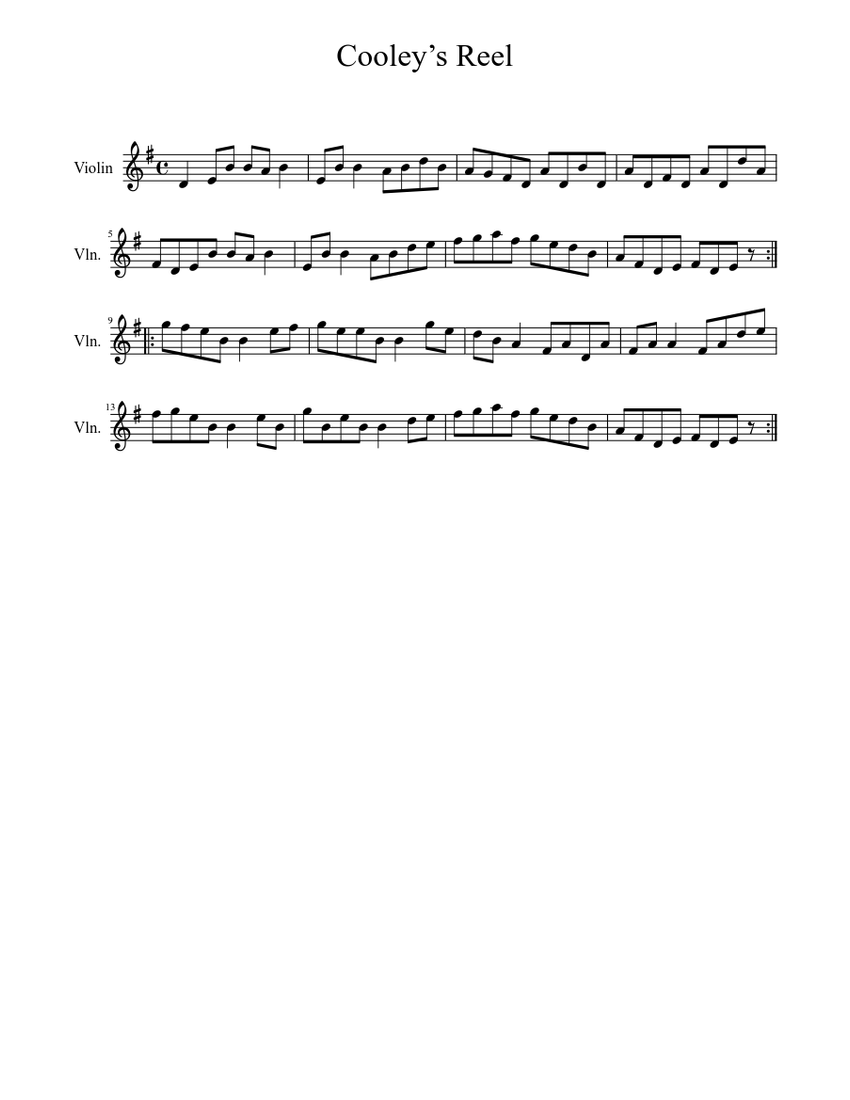 Cooley's Reel Sheet music for Violin (Solo) | Musescore.com