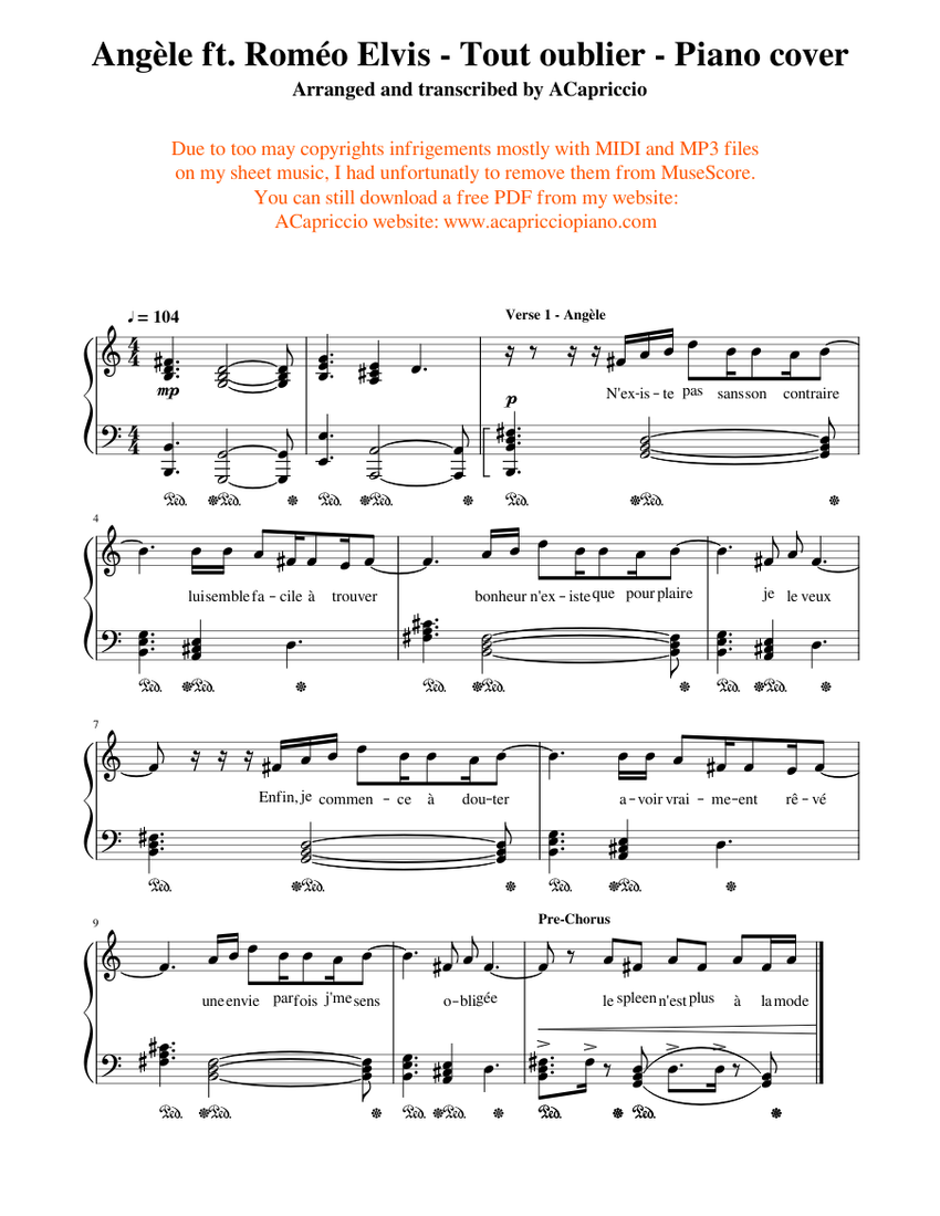 Angele Ft Romeo Elvis Tout Oublier Piano Cover Sheet Music For Piano Solo Musescore Com Your current browser isn't compatible with soundcloud. tout oublier piano cover sheet music