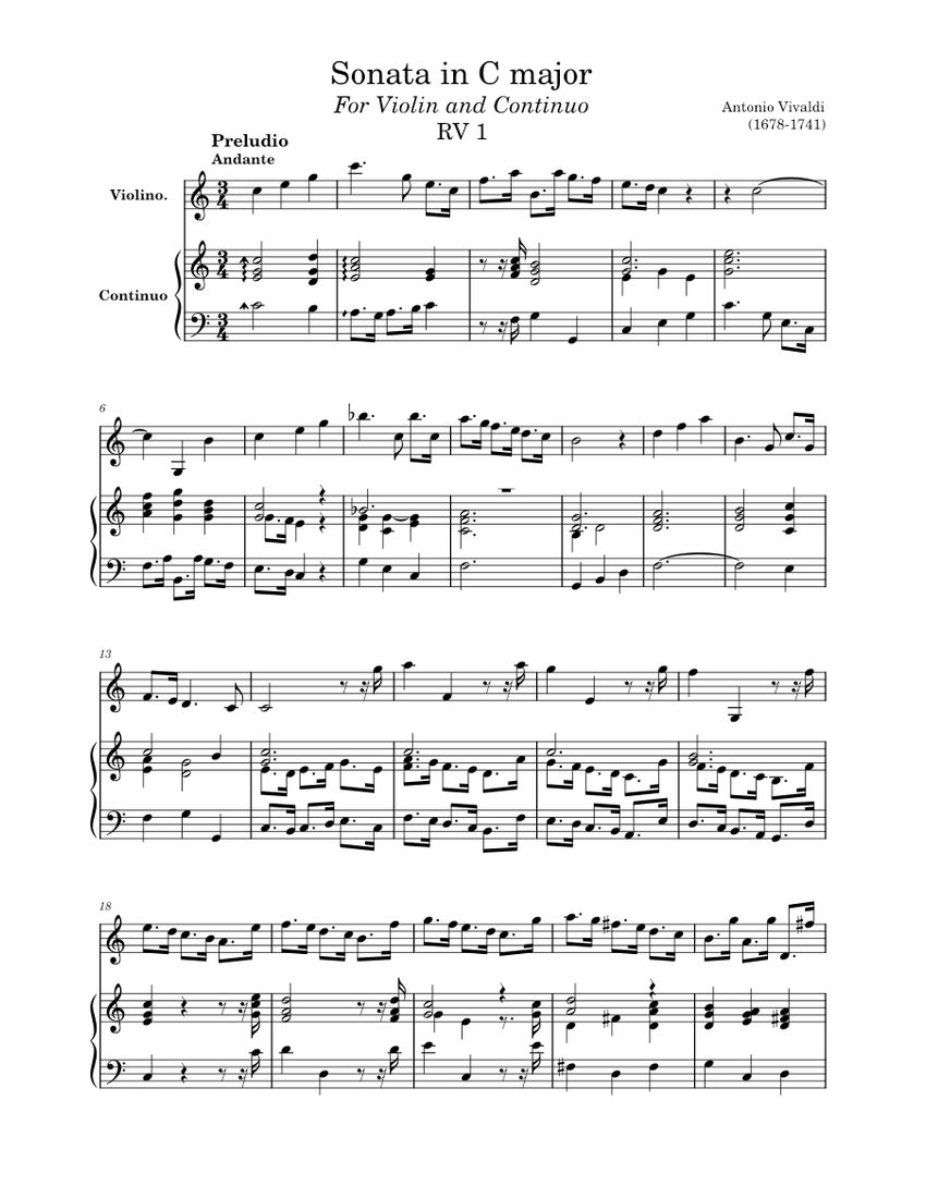 Violin Sonata in C major, RV 1, Op. 2 No. 6 – Antonio Vivaldi Sheet ...