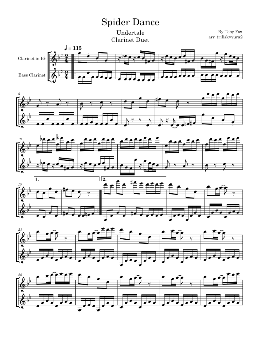 Spider Dance Notes Spider Dance - Undertale – Toby Fox Sheet music for Clarinet other ...