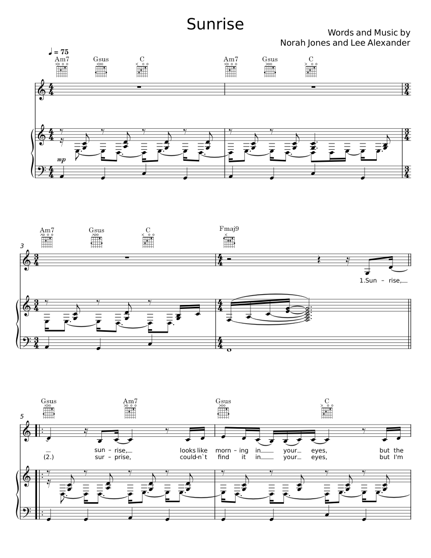Sunrise Norah Jones Sheet music for Piano, Synthesizer (Mixed Duet)