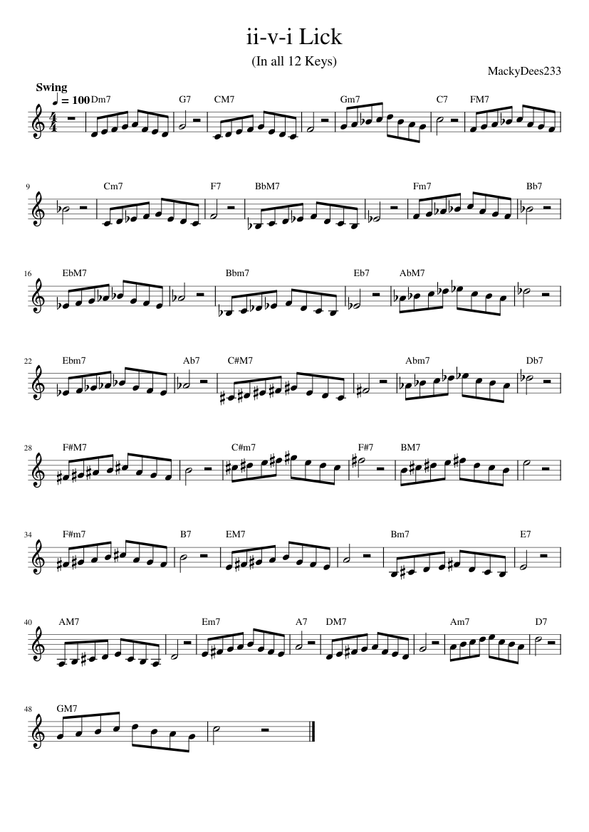 Jazz ii-v-i Lick (In All 12 Keys) Sheet Music for Trumpet in b