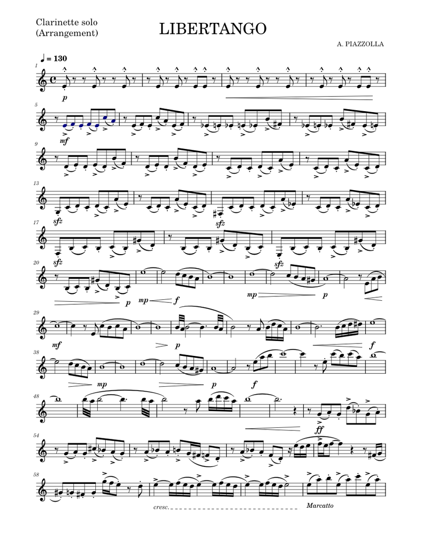 LIBERTANGO Clarinette solo - Astor Piazzolla Sheet music for Clarinet ...