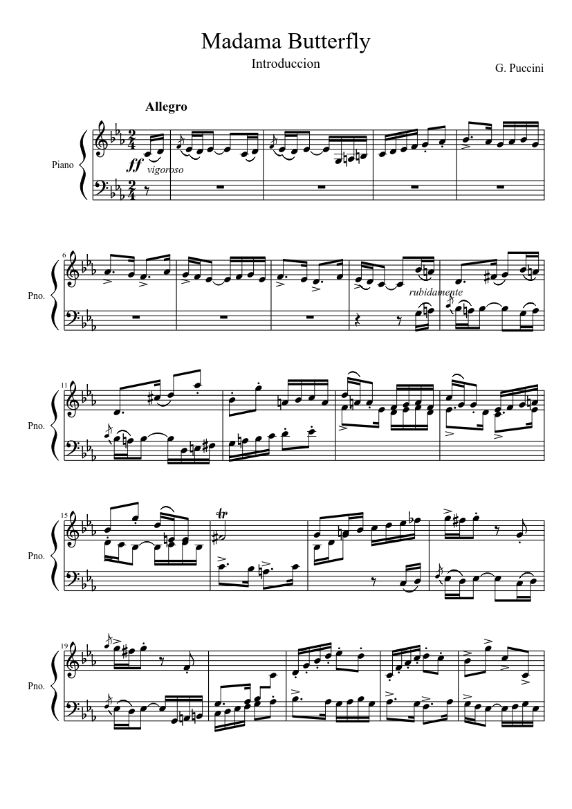 MADAMA BUTTERFLYマダムバタフライ蝶々夫人 ピアノヴォーカルスコア Madama Butterfly - Puccini Sheet Music for Piano (Solo