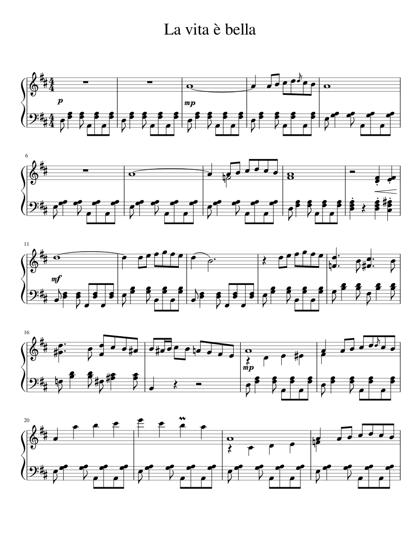 La vita è bella Sheet music for Piano (Solo) | Musescore.com