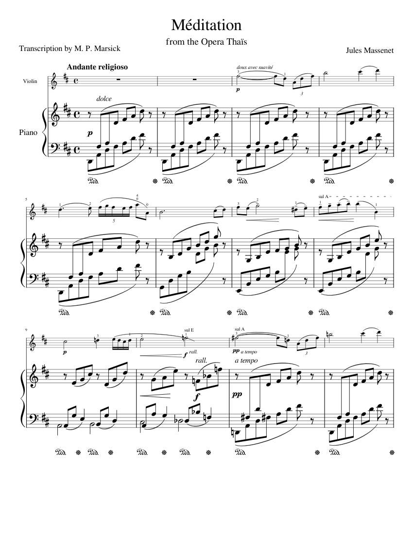 Thaïs Méditation by Jules Massenet Sheet music for Piano, Violin (Solo) |  Musescore.com