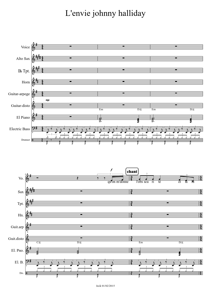 l'envie johnny hallyday [DM] Sheet music for Voice (other) (Solo) |  Musescore.com