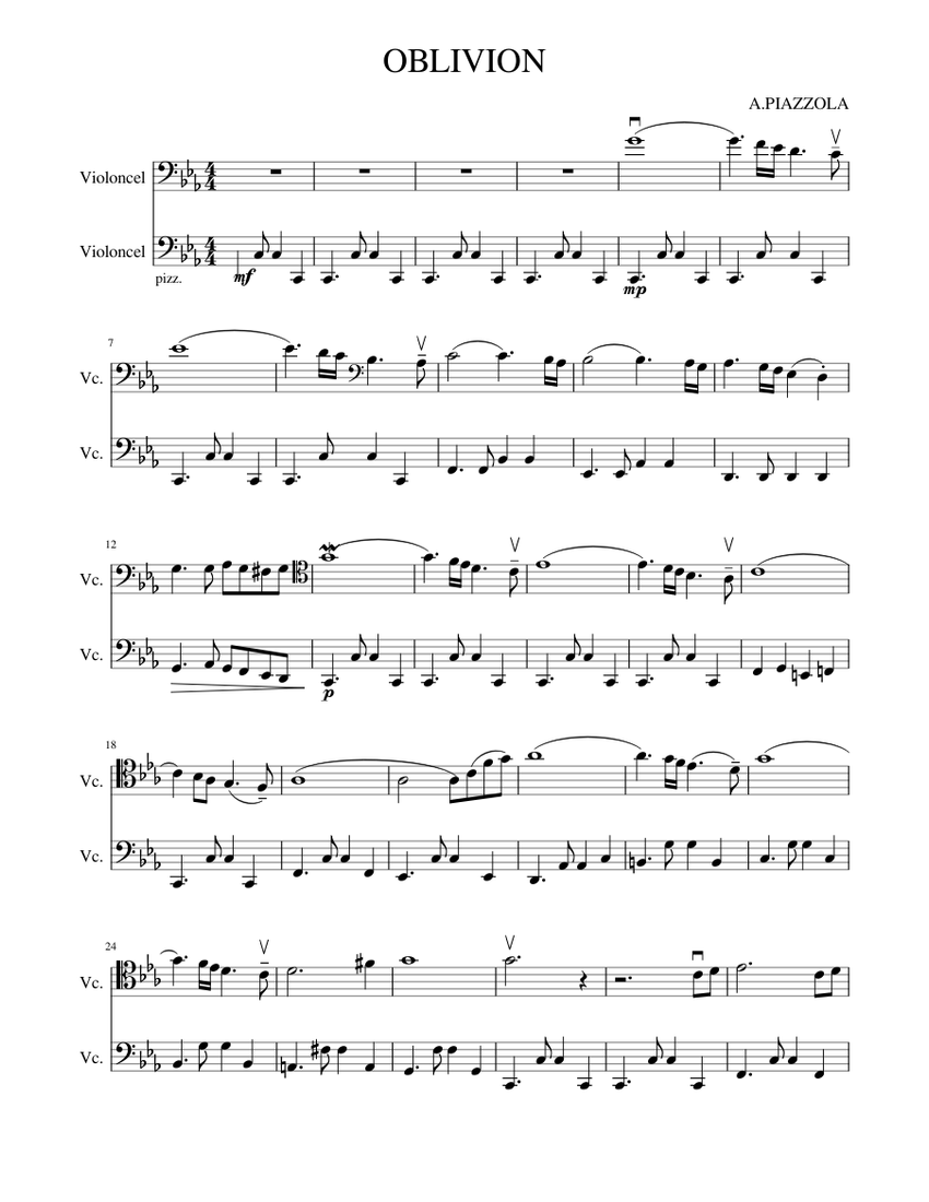 OBLIVION duo cellos Sheet music for Cello (String Duet) | Musescore.com