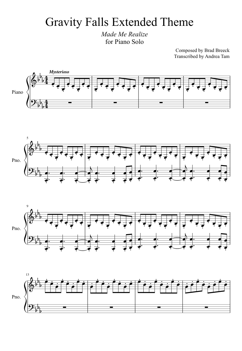 Gravity Falls Extended Theme Song for Piano Solo Sheet music for Piano  (Solo) | Musescore.com