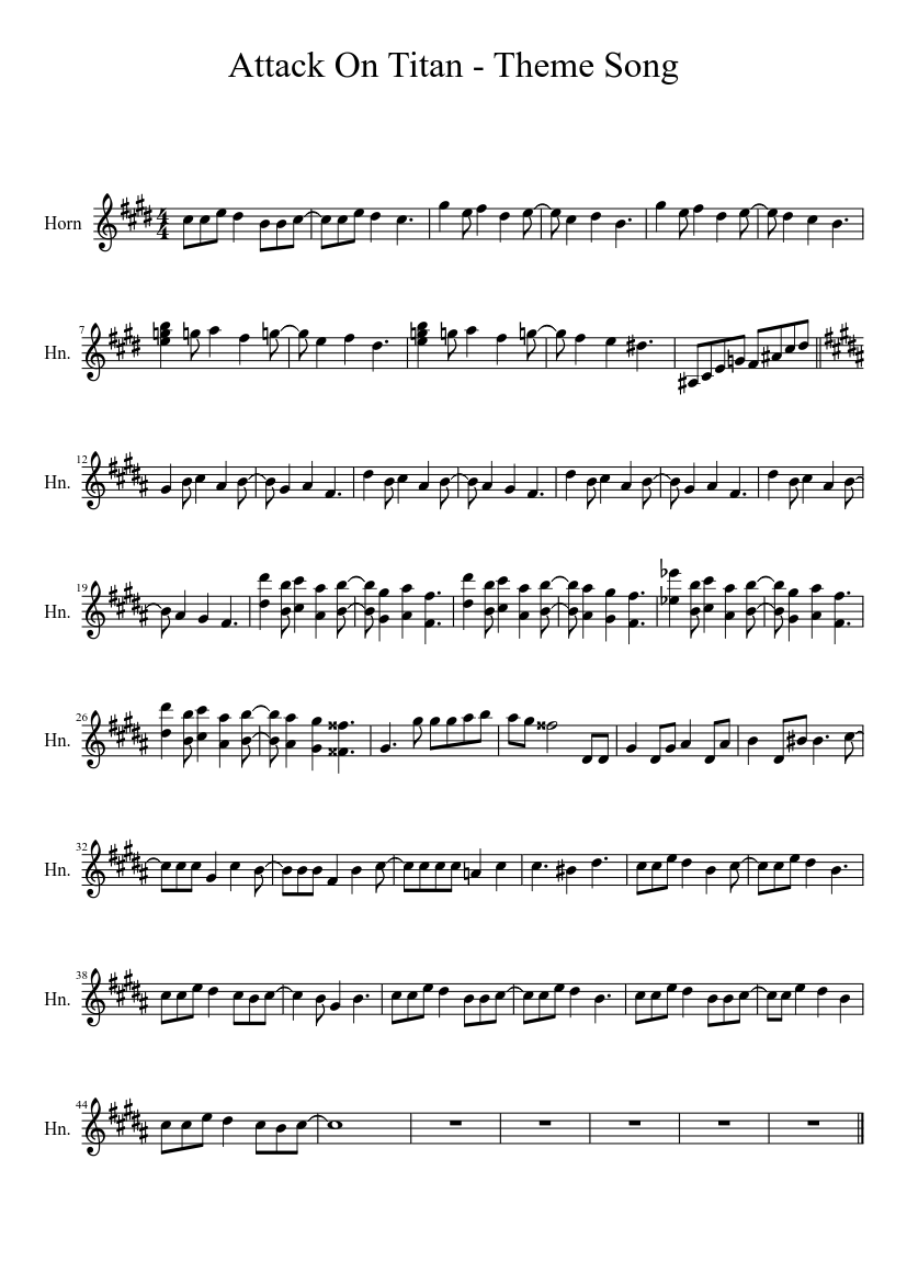 Attack On Titan - Theme Song Sheet music for French horn (Solo) |  Musescore.com