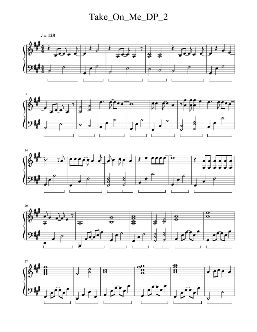 Take On Me Unplugged Piano Sheet Music For Piano Solo Musescore Com
