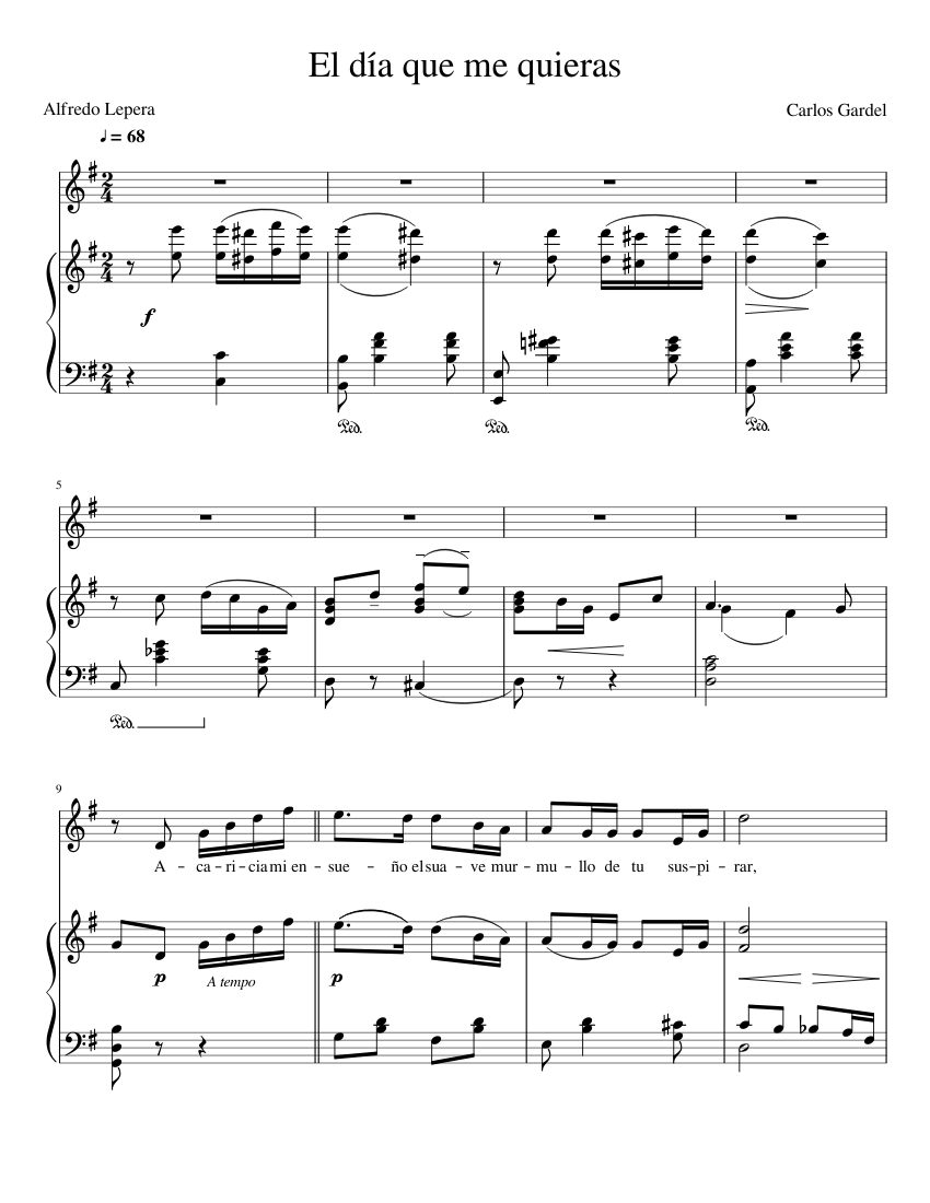 El día que me quieras-Carlos Gardel y Alfredo Lepera Sheet music for Piano,  Vocals (Piano-Voice) | Musescore.com