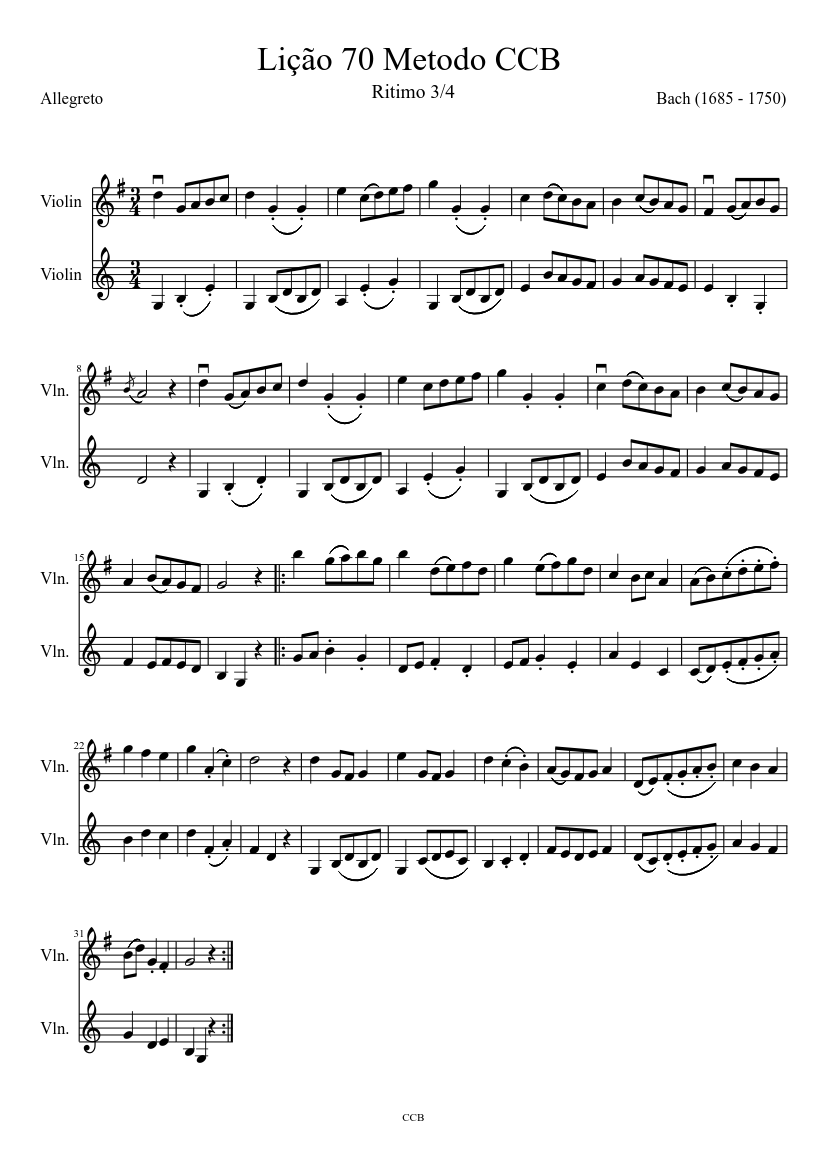 Lição 70 Metodo CCB Sheet music for Violin (String Duet) | Musescore.com