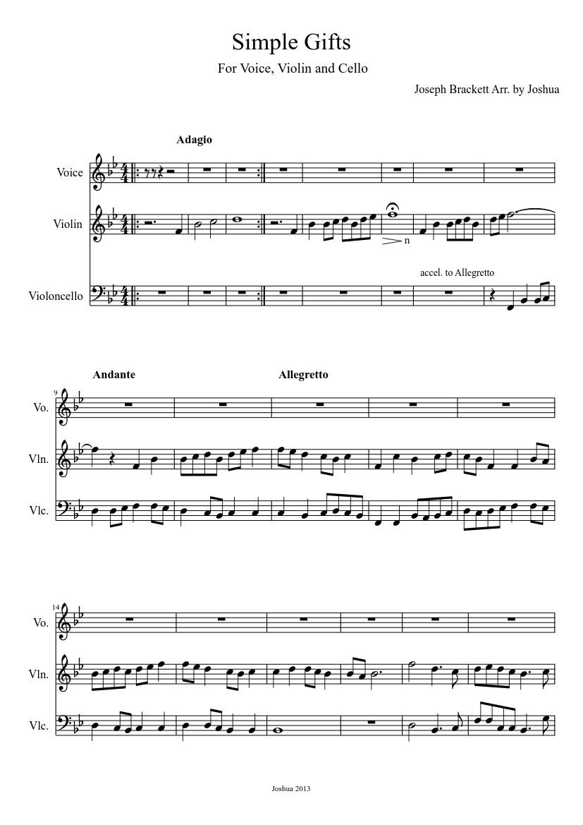 Simple Gifts (appalachian shaker song) Sheet music for Cello Duet