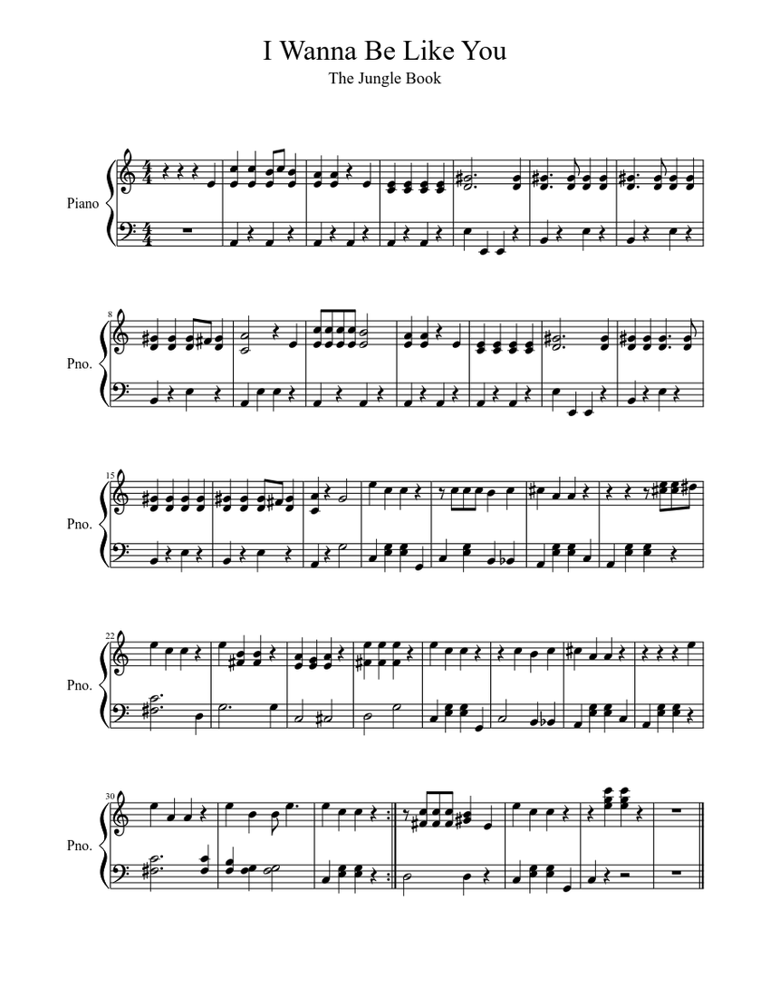 I Wanna Be Like You Sheet