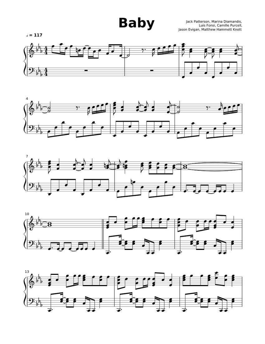 Clean Bandit - Baby (feat. MARINA and Luis Fonsi) Sheet music for Piano  (Solo) | Musescore.com