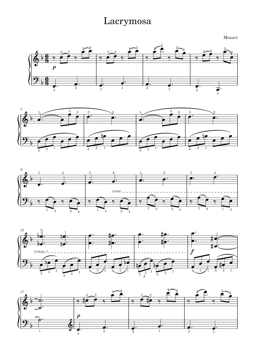 Lacrymosa from Requiem K626 – Wolfgang Amadeus Mozart Sheet Music for ...