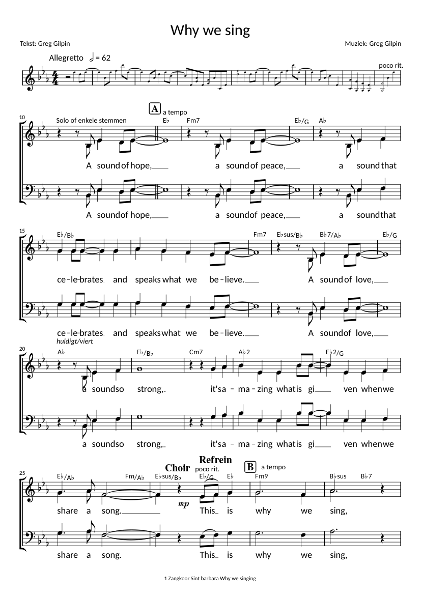 Why We Sing koorpartituur Sheet Music For Piano Soprano Alto Tenor Why we sing koorpartituur sheet music for piano soprano alto tenor