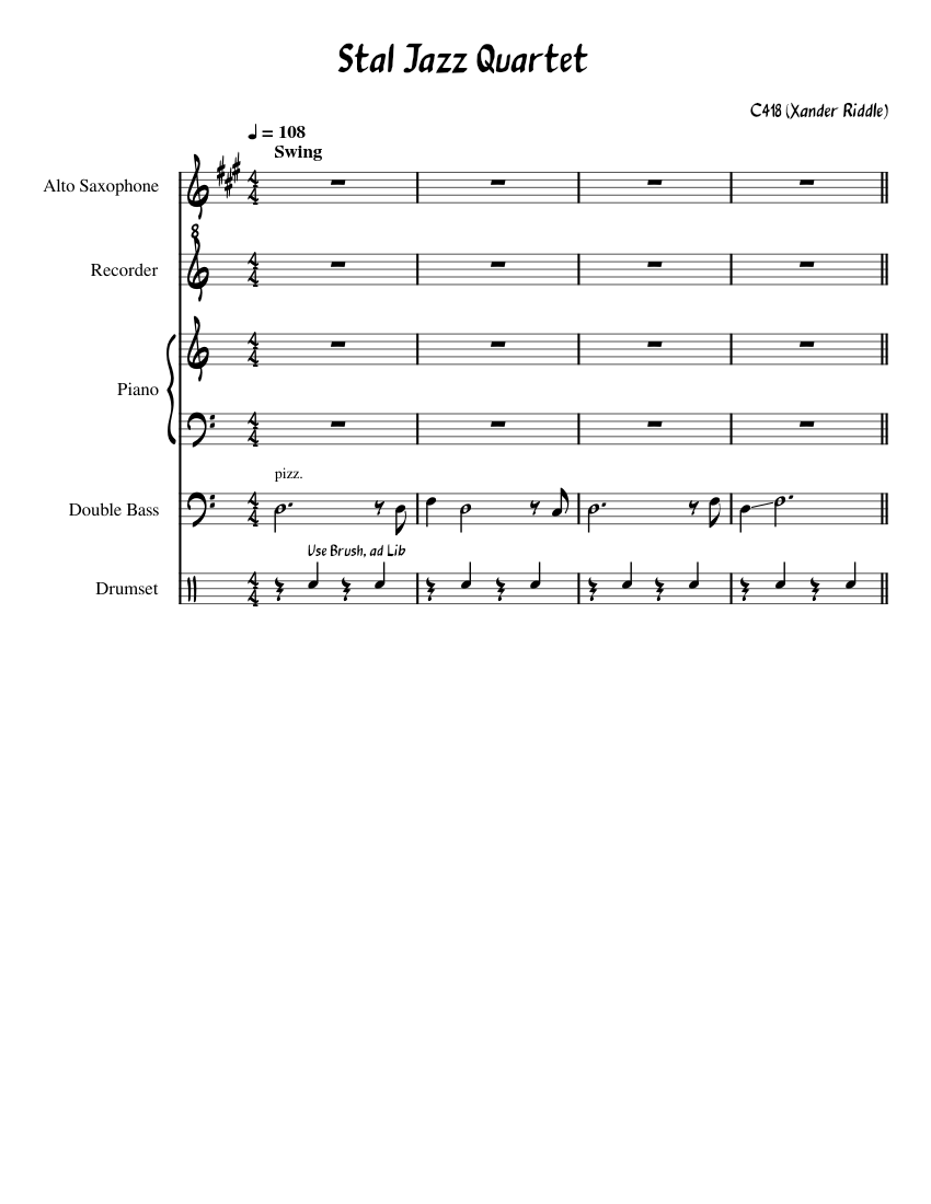 Xander Riddle Stal Jazz Quartet Sheet music for Piano, Saxophone alto, Contrabass ...