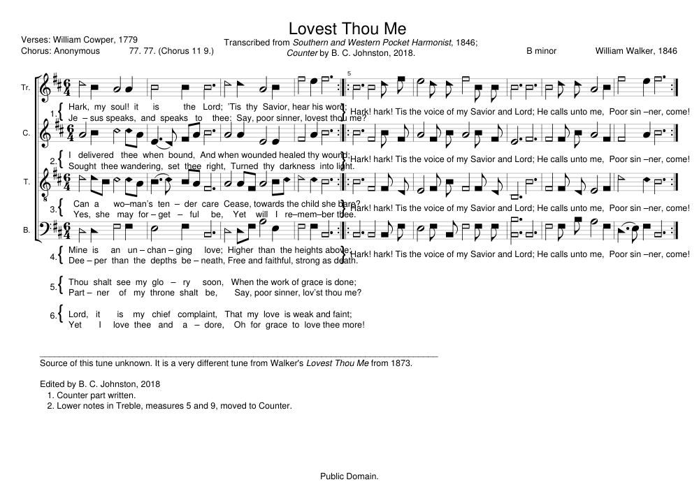 Lovest Thou Me (1846) - William Walker