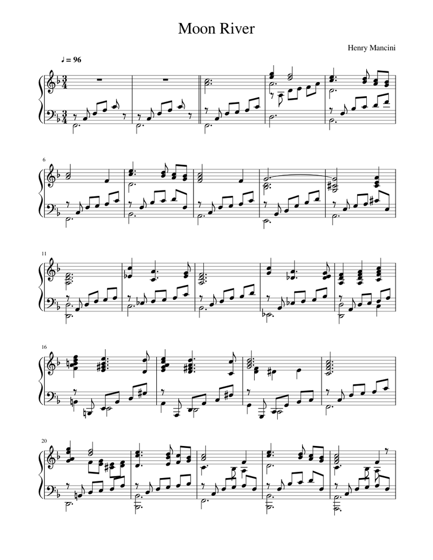 Moon River Sheet music for Piano (Solo) | Musescore.com