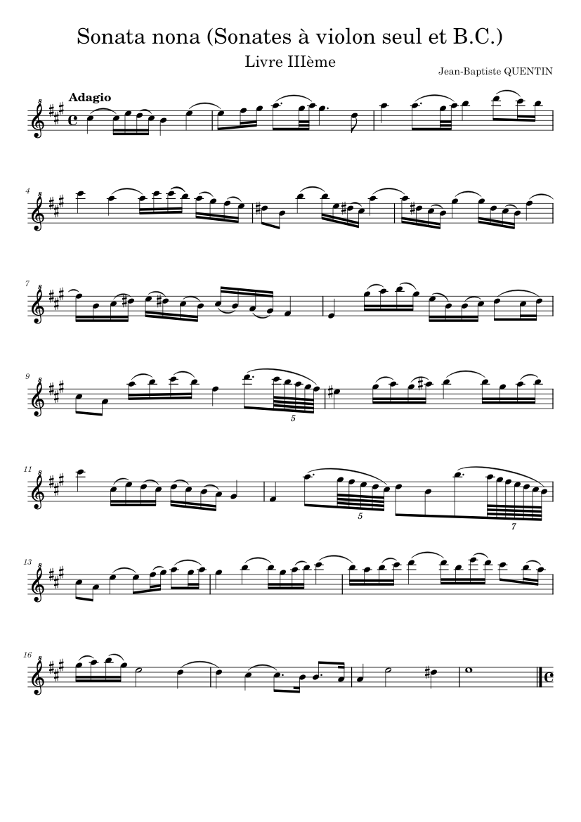 Sonates a violon et basse continue par Mr QUENTIN le Jeune - Livre IIIème –  Quentin I, Jean-Baptiste Sheet music for Recorder (Solo) | Musescore.com