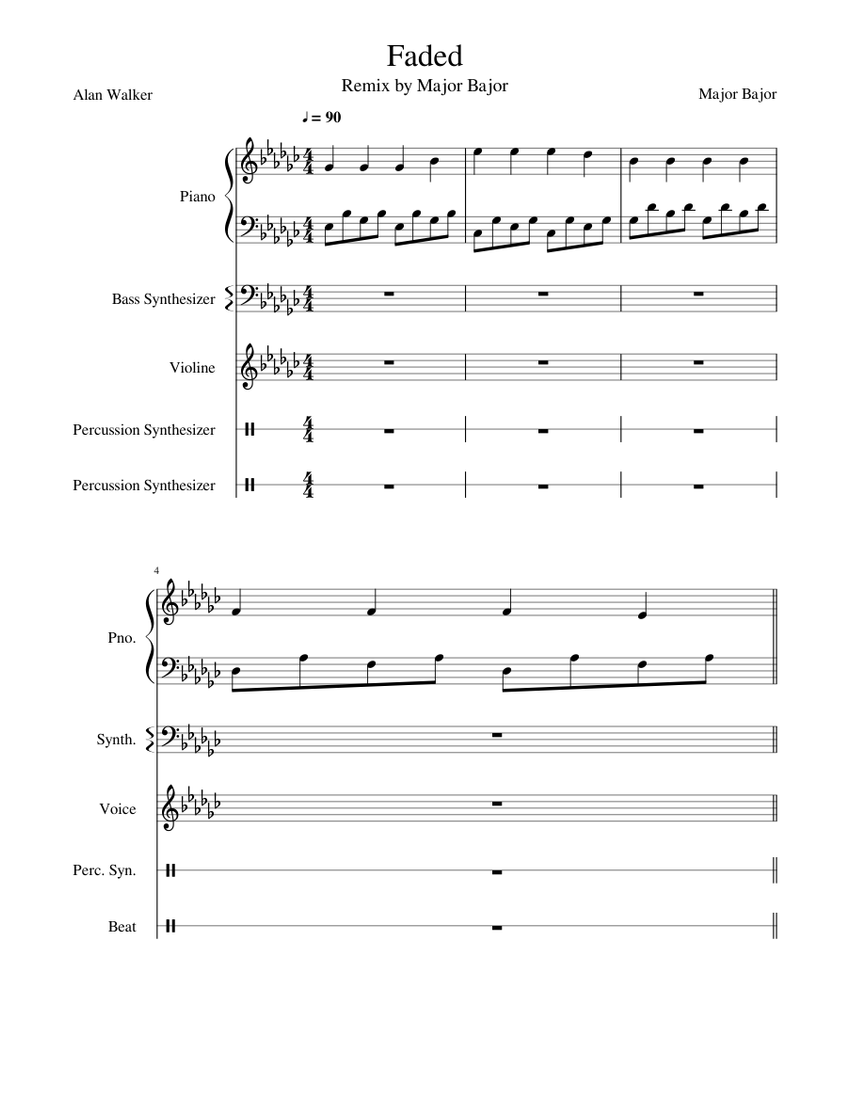 Faded Alan Walker Sheet Music For Piano Violin Bass Mixed Trio Musescore Com