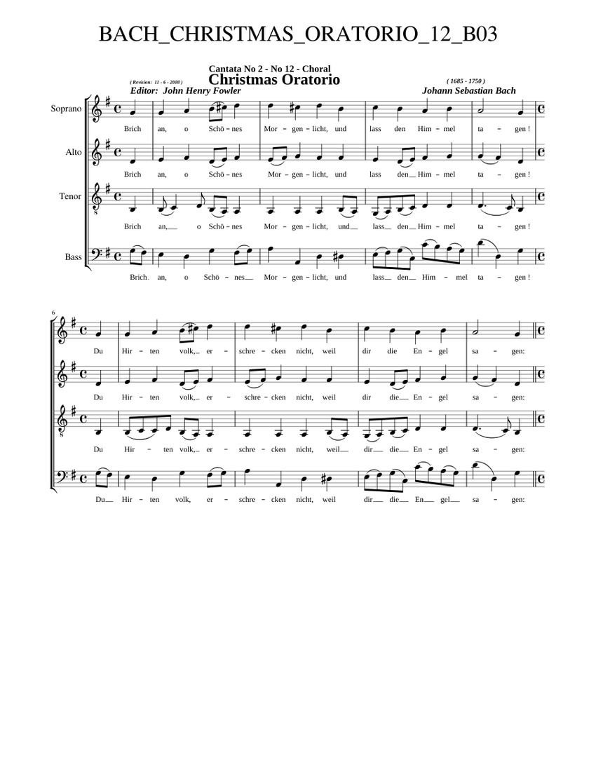 Weihnachtsoratorium (Christmas Oratorio) - Johann Sebastian Bach Sheet ...