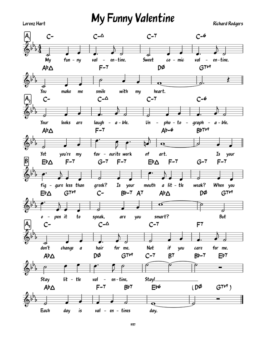 My Funny Valentine Sheet music for Piano (Solo) | Musescore.com