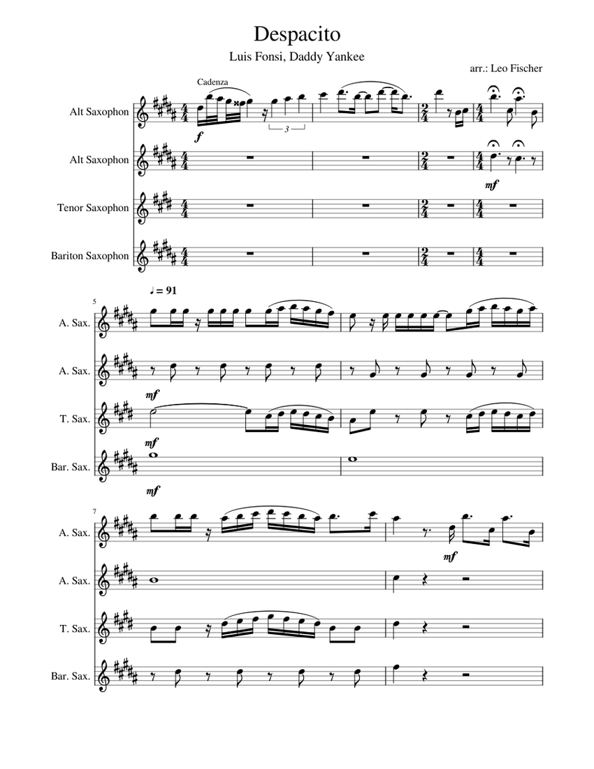 Despacito AATB Saxophone Quartet Sheet music for Saxophone alto