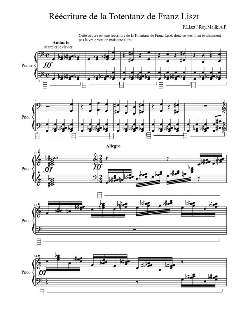 Réécriture de la Totentanz de Franz Liszt Sheet music for Piano (Solo