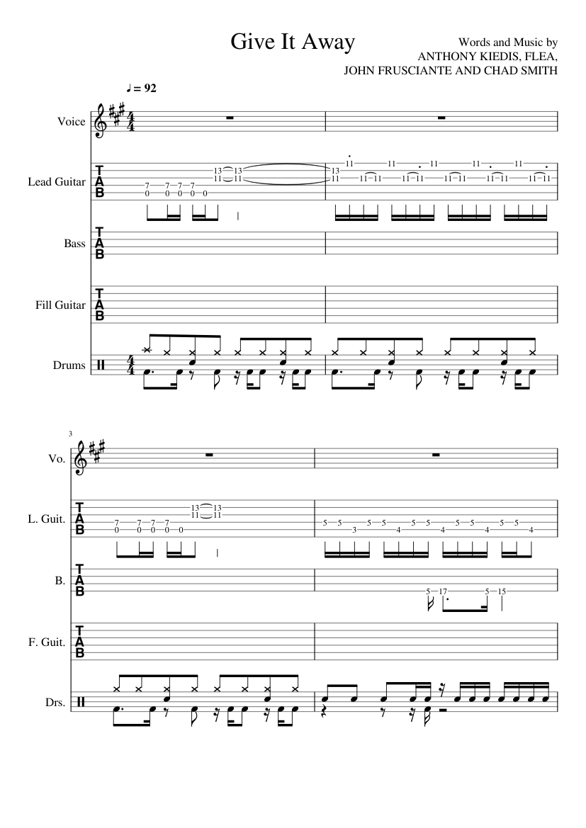 Give It Away Sheet music for Vocals, Guitar, Bass guitar, Drum group (Mixed  Quintet) | Musescore.com