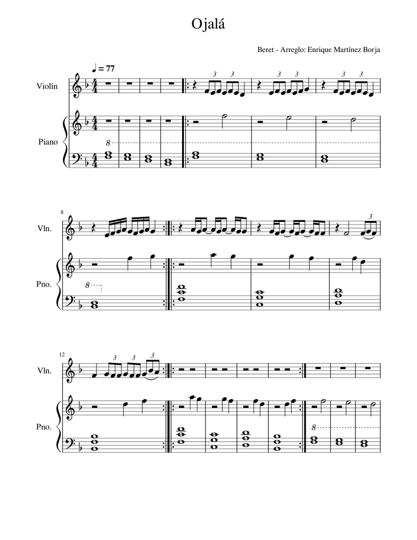 Ojala - arreglo Sheet music for Piano, Violin (Mixed Duet) | Musescore.com