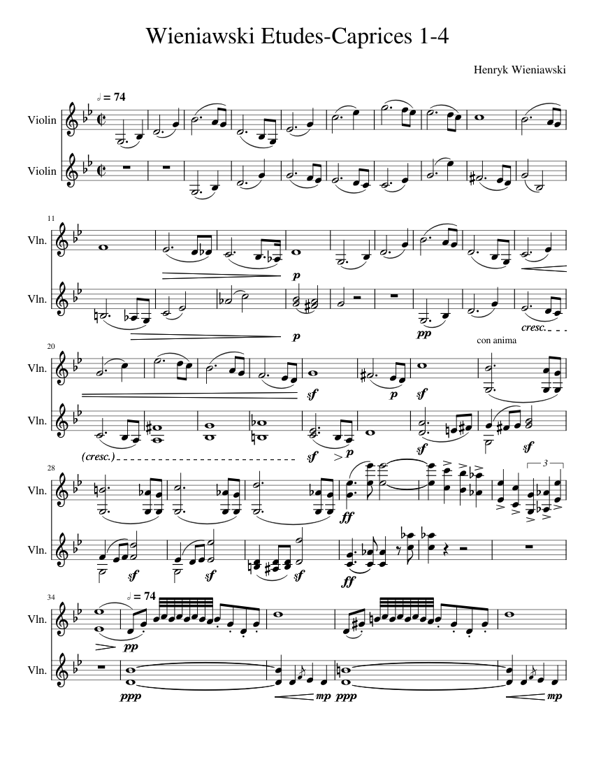 Wieniawski Etudes-Caprices 1-4 Sheet music for Violin (String Duet) |  Download and print in PDF or MIDI free sheet music for Etudes-Caprices,  Op.18 by Henri Wieniawski (classical ) | Musescore.com