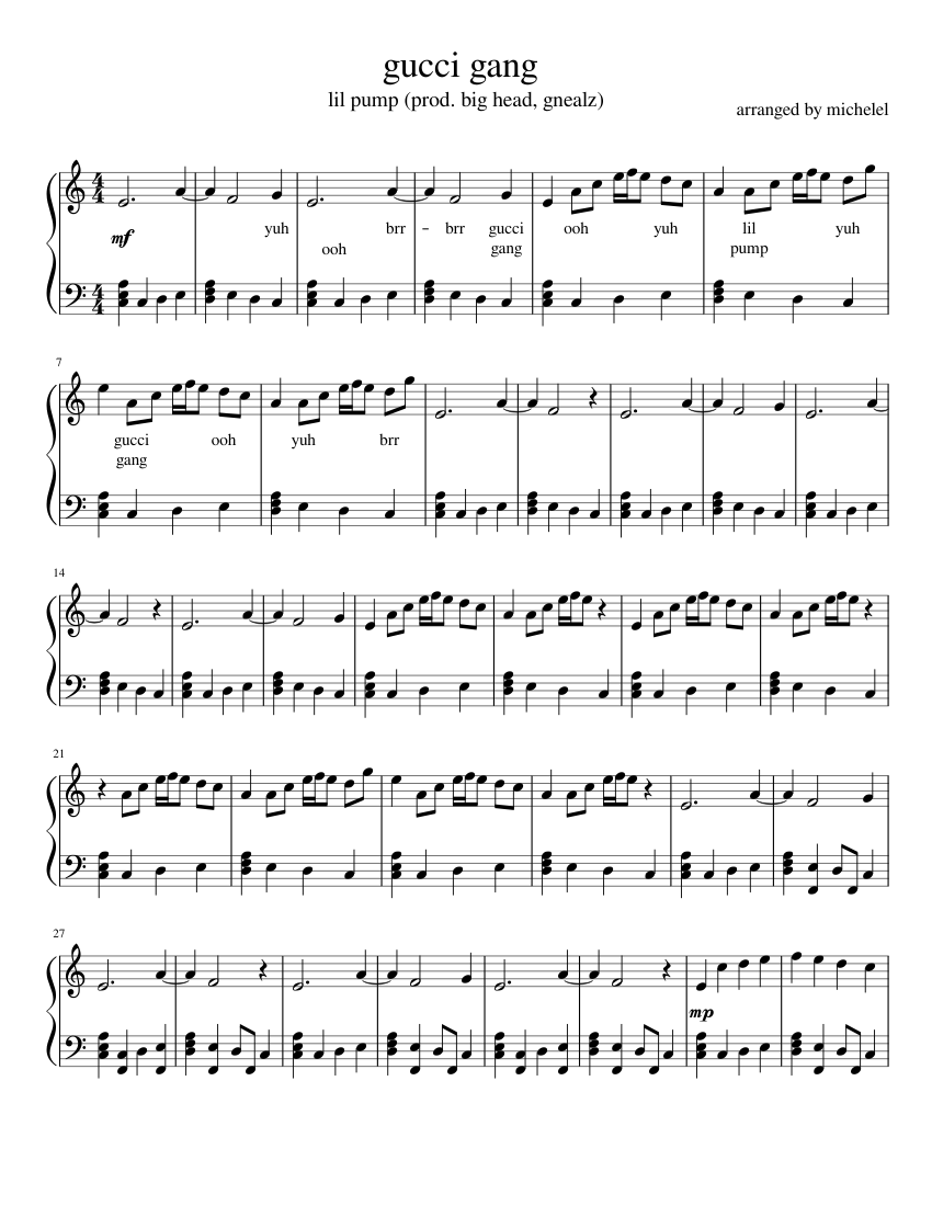gucci gang - lil pump Sheet music for Piano (Solo) Easy | Musescore.com