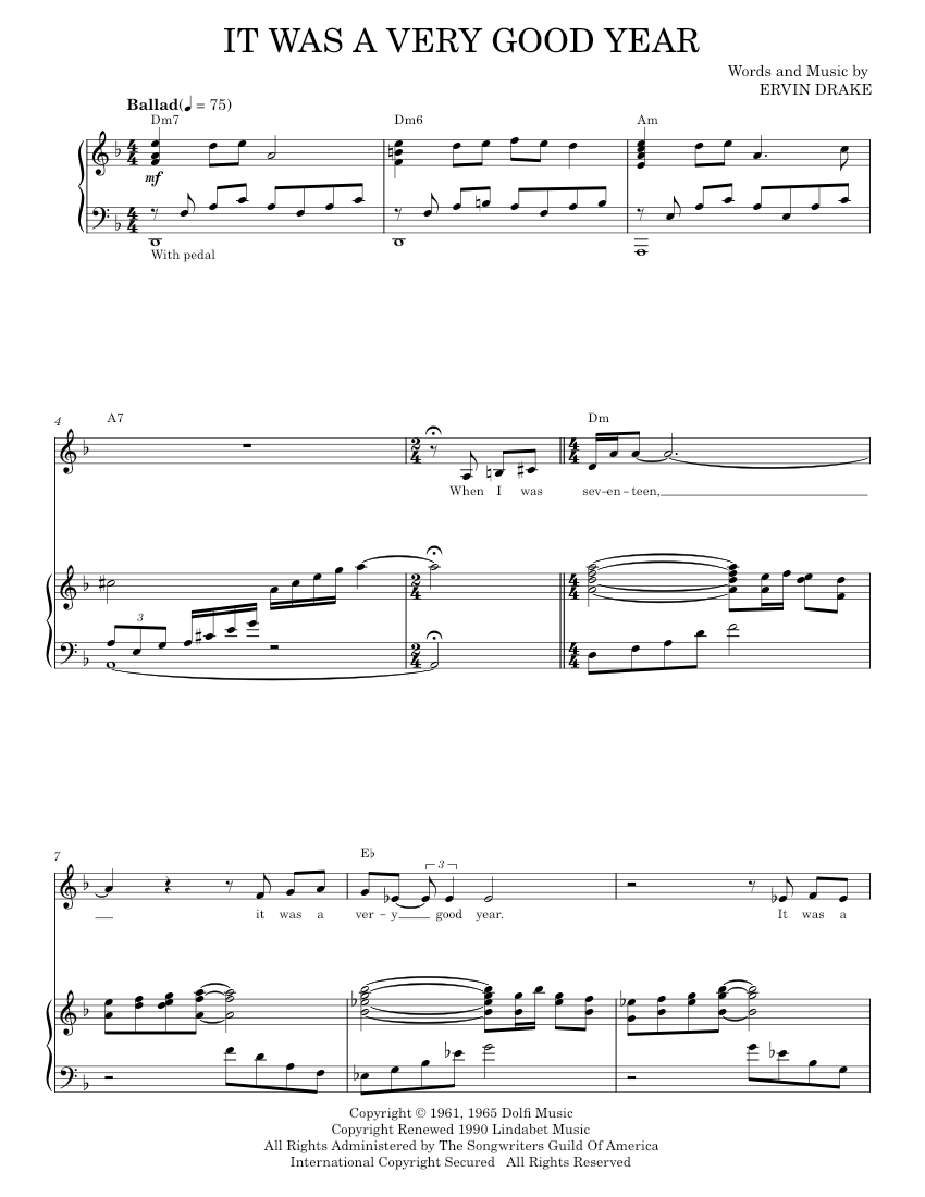 it was a very good year Sheet music for Piano, Vocals Music Notes