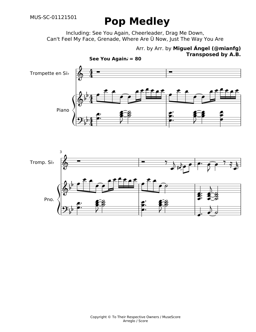 Pop Medley Sheet music for Piano, Trumpet in b-flat (Solo) | Musescore.com