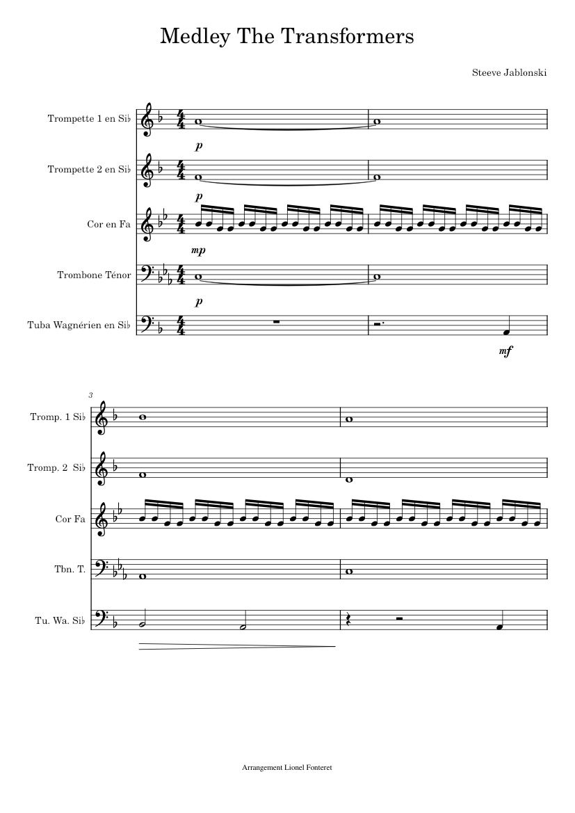 Medley The Transformers quintet Sheet music for Trombone tenor, Trumpet ...