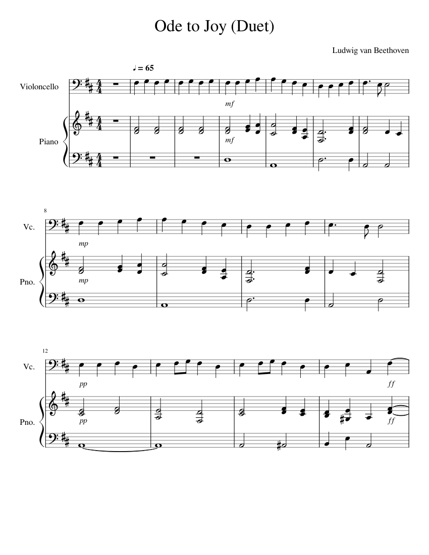 Ode to Joy (Duet) Sheet music for Piano, Cello (Solo) | Musescore.com