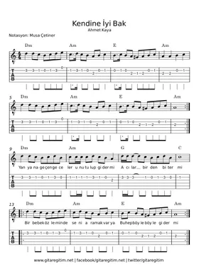 Free Kendine İyi Bak by Ahmet Kaya sheet music | Download PDF or print on  Musescore.com