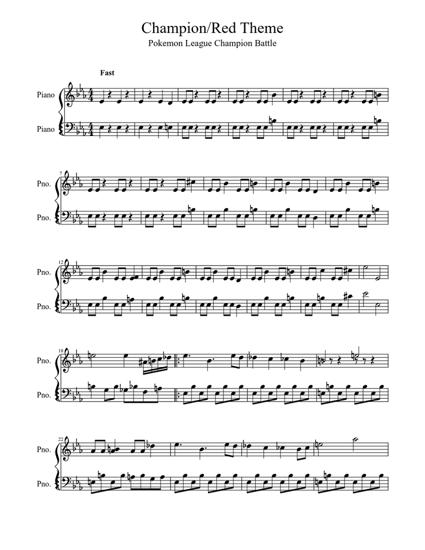 Litterær kunst pin fad Champion/Red Theme [Simplified] Sheet music for Piano (Piano Duo) |  Musescore.com