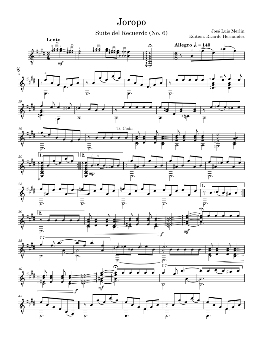 Joropo - José Luis Merlin Sheet music for Guitar (Solo) | Musescore.com