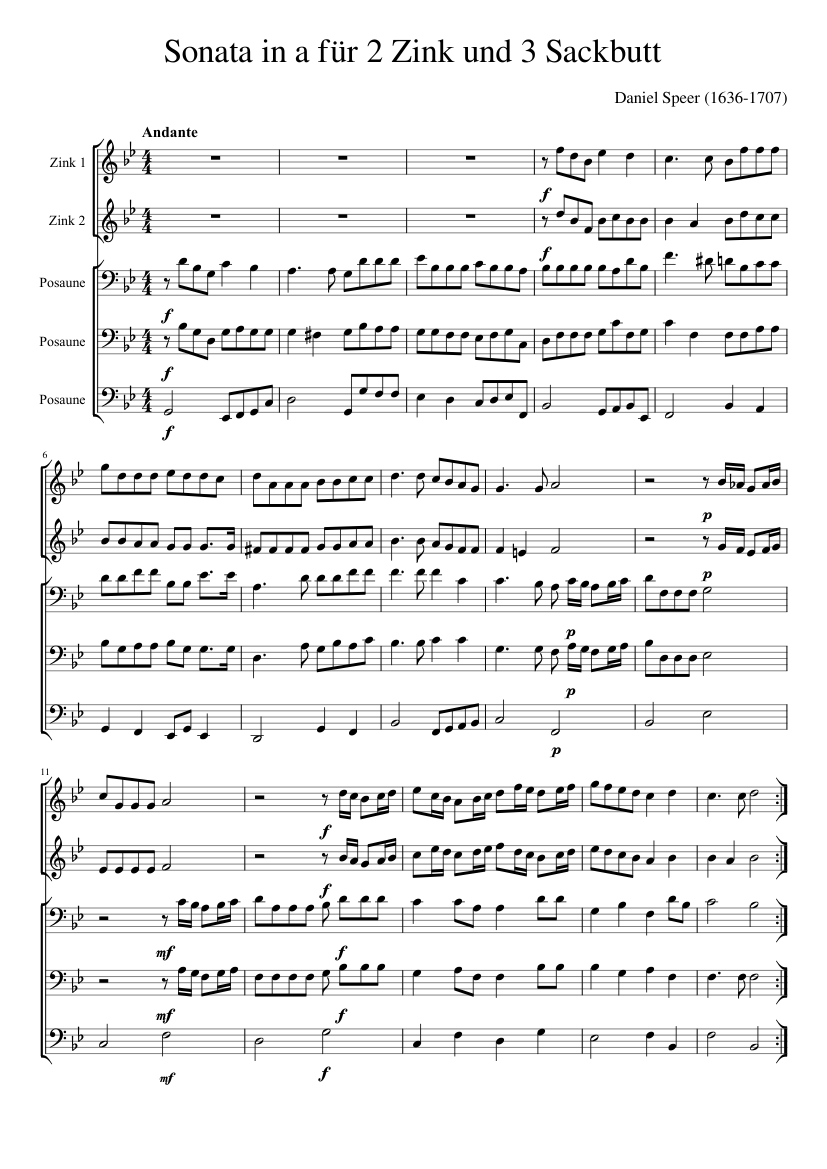 Sonata in a für zwei Zink und drei Sackbutt (Daniel Speer)