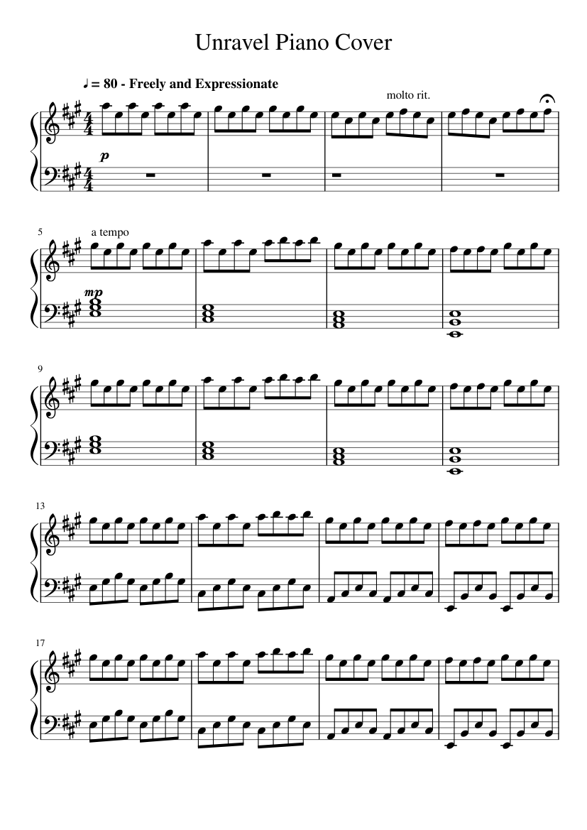 Unravel Piano Cover Sheet music for Piano (Solo) | Musescore.com