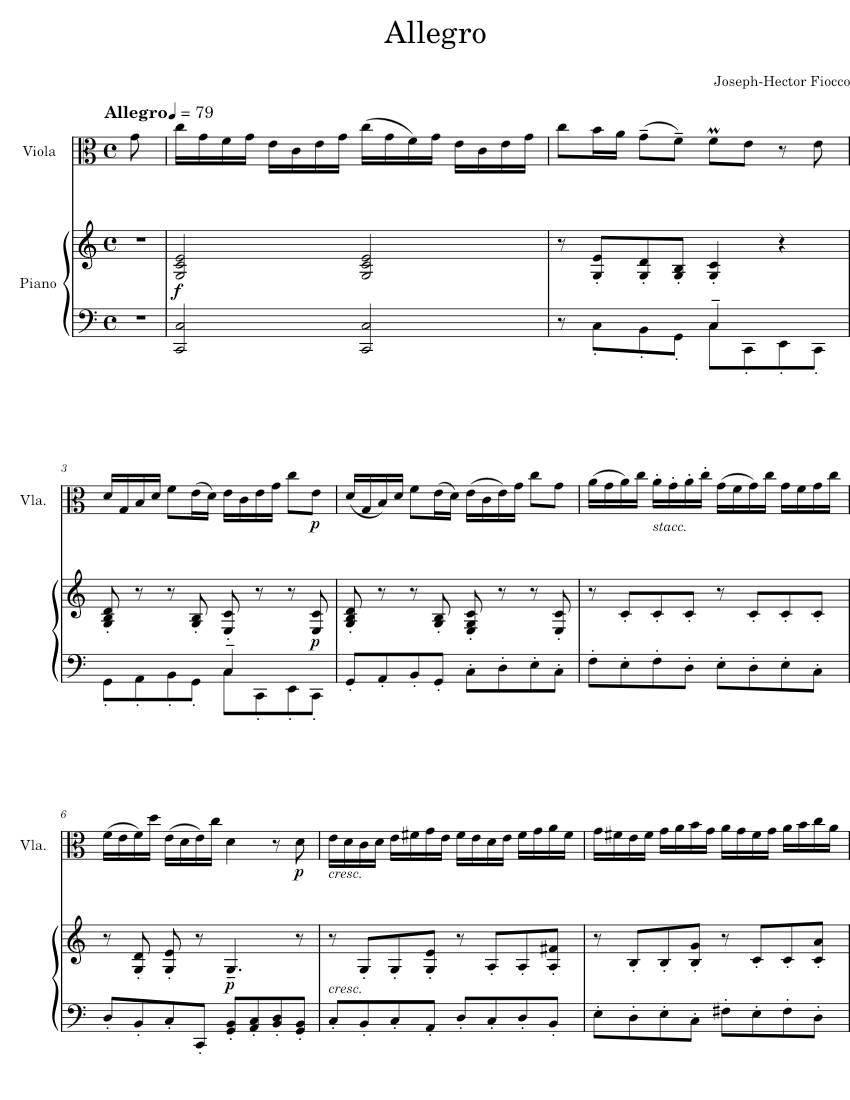 Allegro in G – Fiocco, Joseph-Hector Sheet Music for Piano, Viola (Solo ...