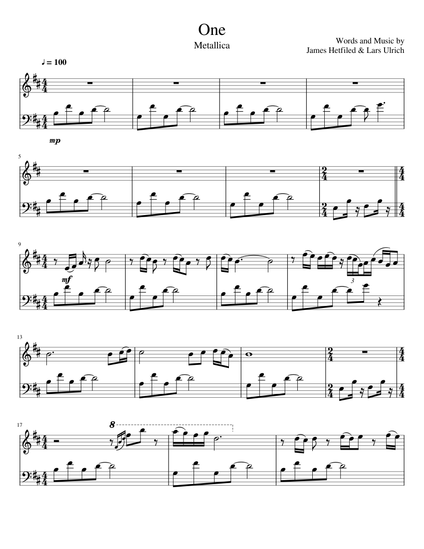 Metallica: One Sheet music for Piano (Solo) | Musescore.com