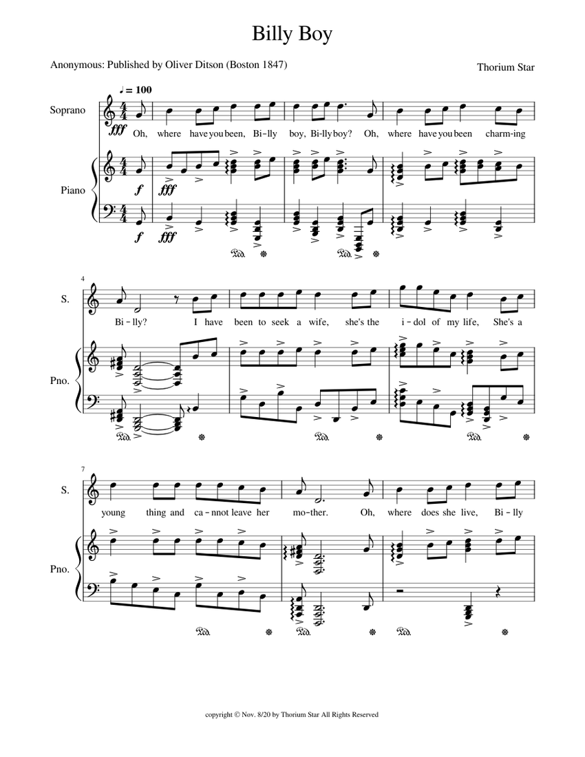 Billy Boy Sheet music for Piano, Soprano (Piano-Voice) | Musescore.com