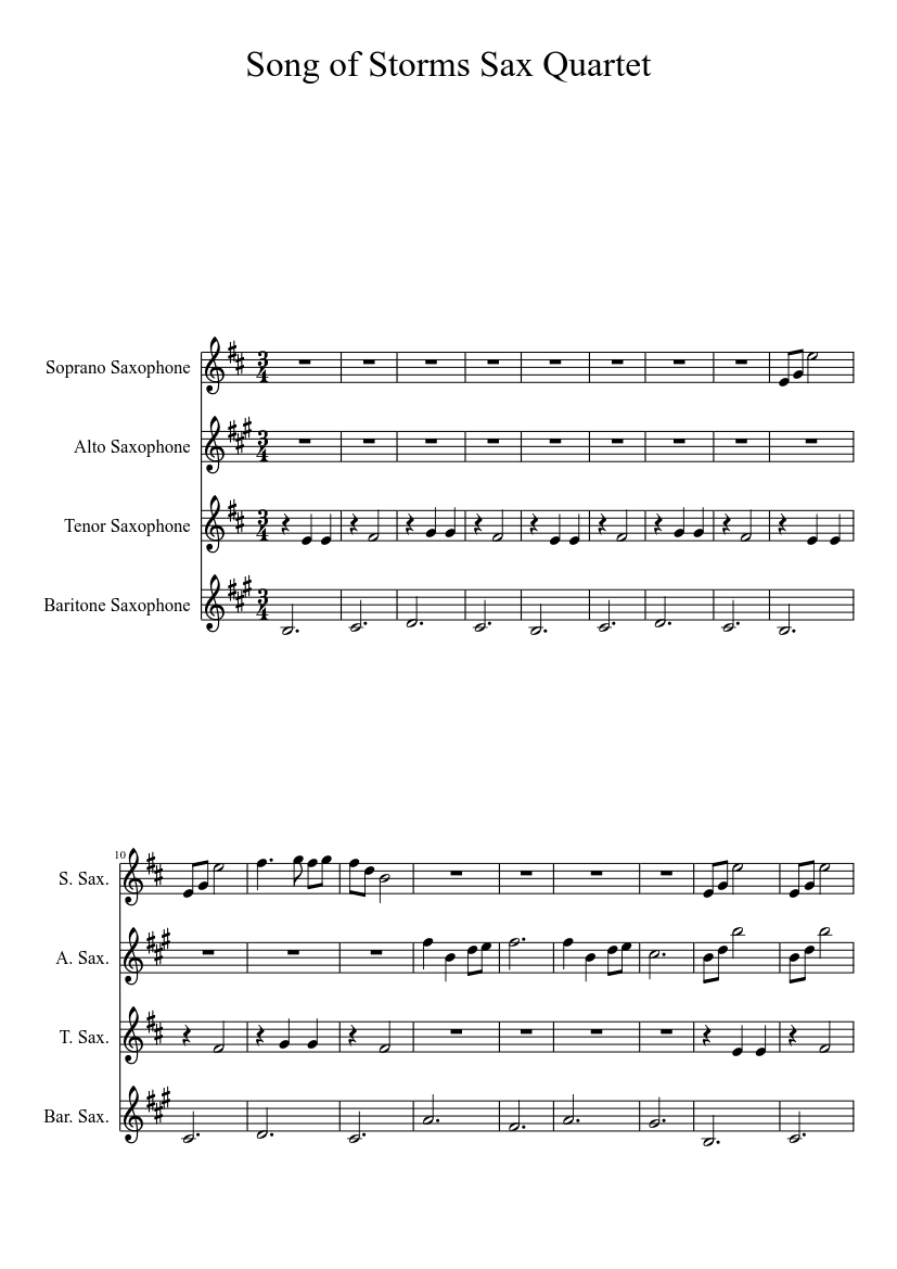 The Legend of Zelda: Ocarina of Time Song of Storms Sheet music for  Saxophone alto, Saxophone tenor, Saxophone baritone, Saxophone soprano  (Saxophone Ensemble)