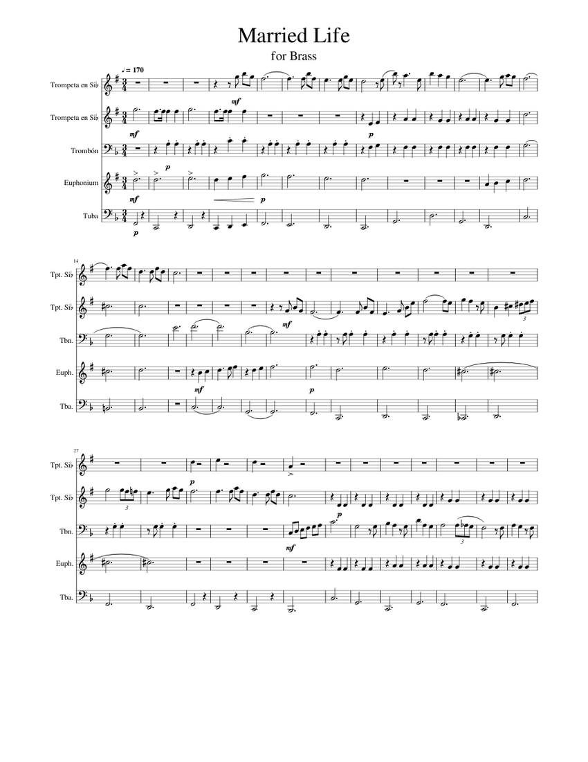 Married Life Sheet music for Trombone, Euphonium, Tuba, Trumpet in b